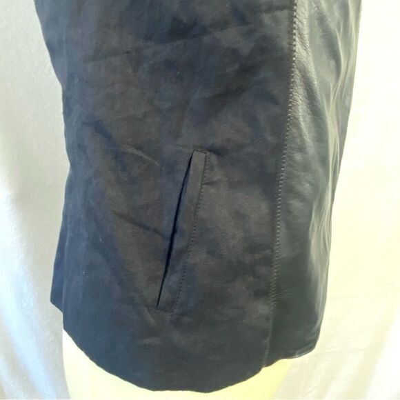 VINCE LEATHER AND LINEN ASYMMETRICAL MOTO VEST - Picture 6 of 14